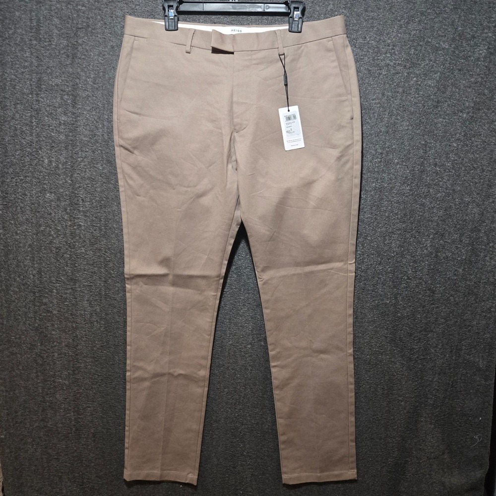 REISS Mens Eastbury Slim Fit Cotton Blend Chinos Trousers Mushroom Size 36 x 33